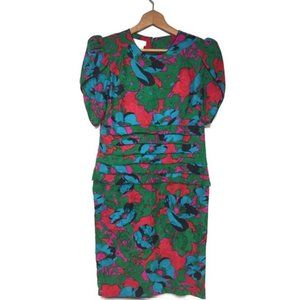 Vintage 80's Flora Kung Silk Dress Emerald SZ 10